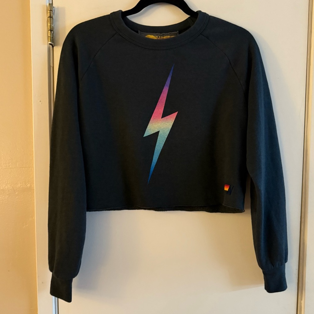 Aviator Nation Bolt Boyfriend Crop Sweatshirt